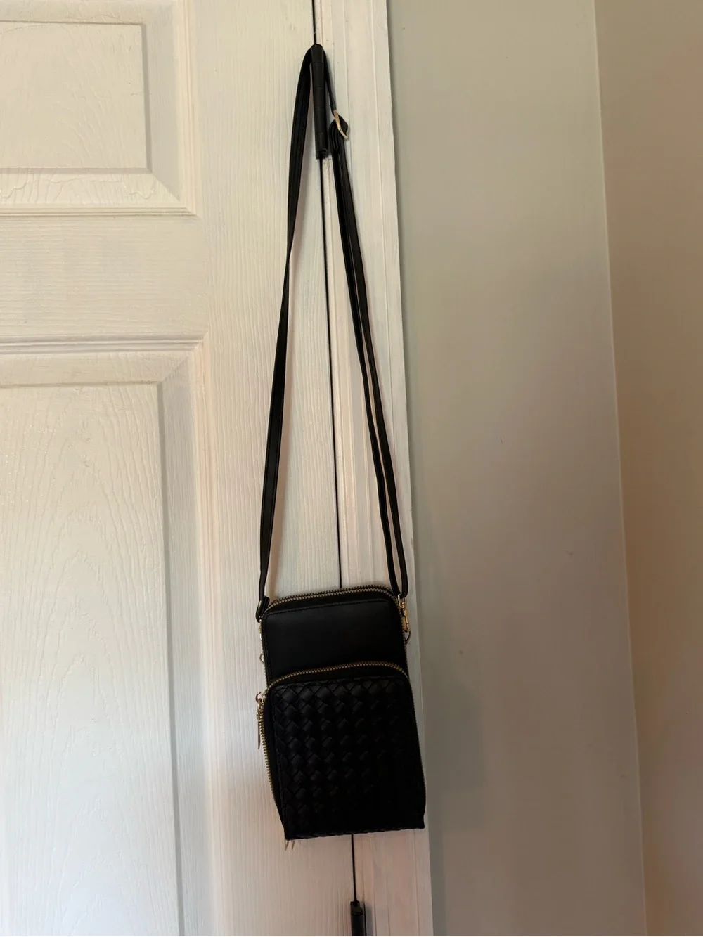 Women's Black Zip-Around Wallet with Polka Dot Interior